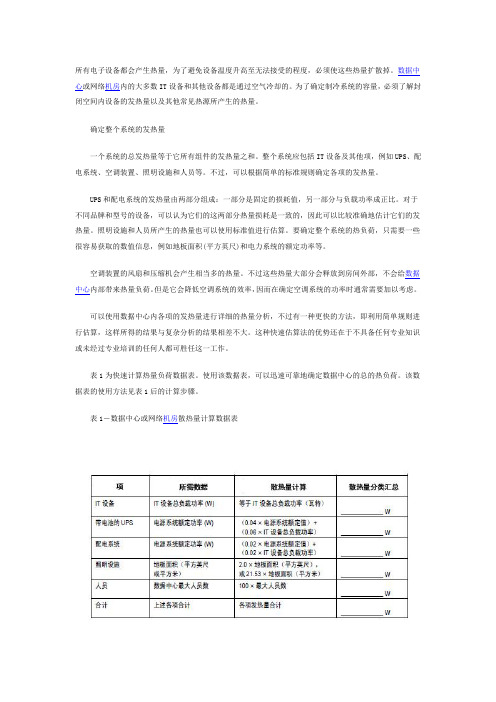 数据中心空调系统的制冷容量估算