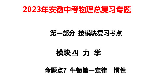 2023年安徽中考物理总复习专题： 牛顿第一定律  惯性