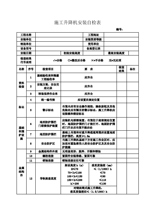 施工升降机安装自检表