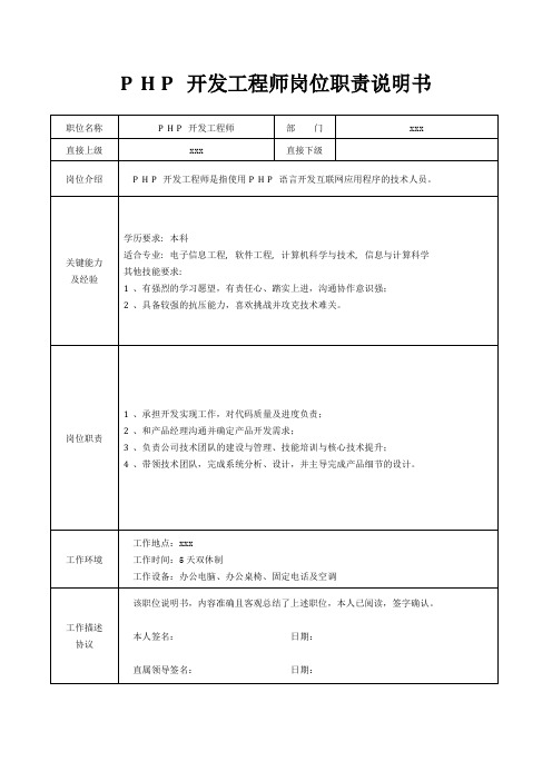 PHP开发工程师岗位职责说明书[精美打印版本]