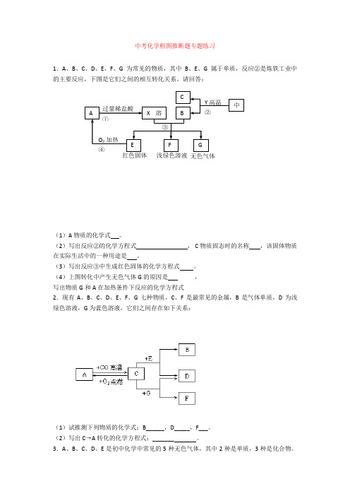 中考化学框图推断题专题练习