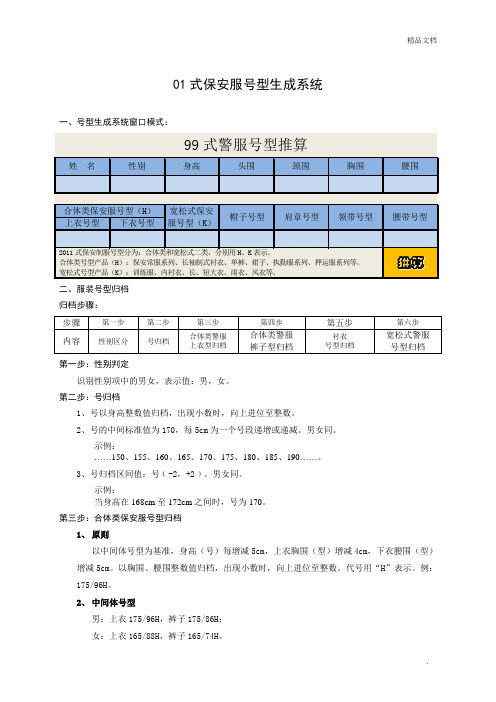 01式保安服号型生成系统