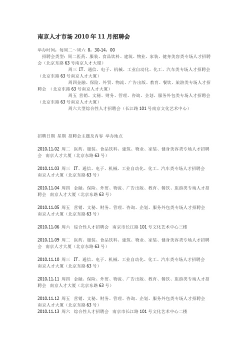 南京人才市场2010年11月招聘会