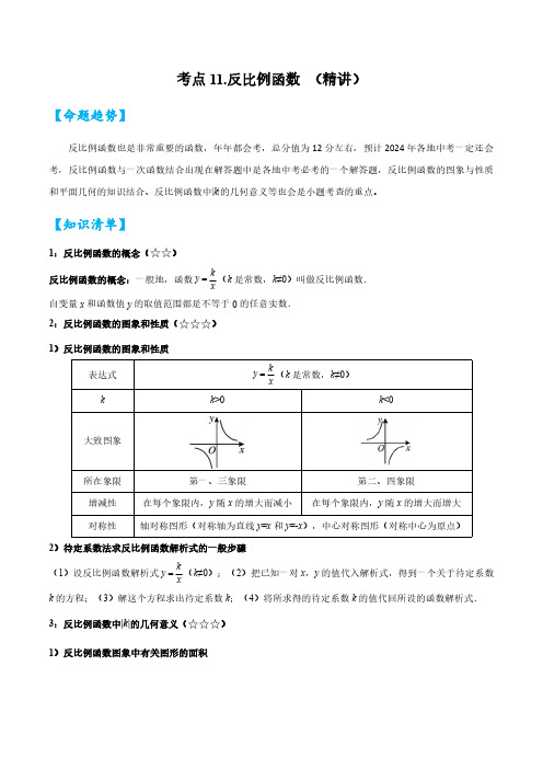 考点11 反比例函数(精讲)(解析版)