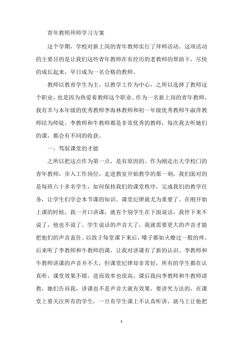 最新青年教师拜师学习计划