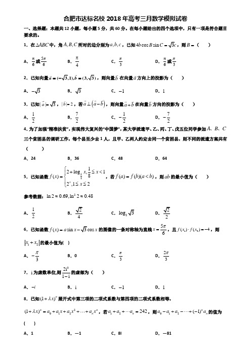 合肥市达标名校2018年高考三月数学模拟试卷含解析