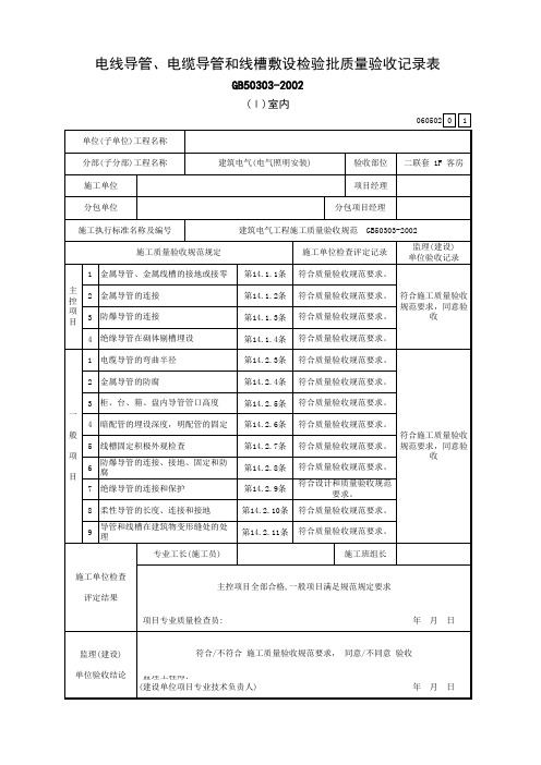 1电线导管、电缆导管和线槽敷设检验批质量验收记录表