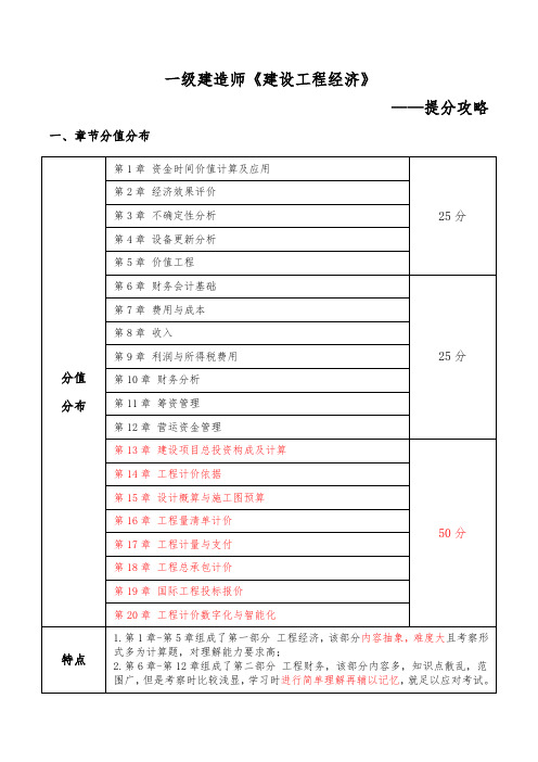 2024年一级建造师-建设工程经济-提分攻略