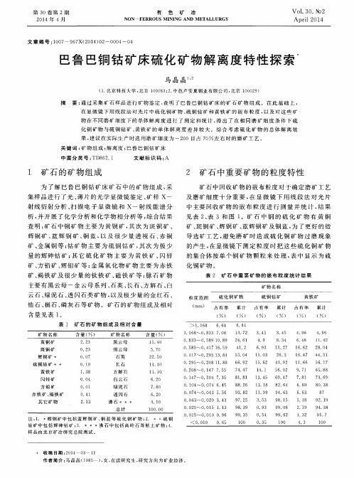 巴鲁巴铜钴矿床硫化矿物解离度特性探索