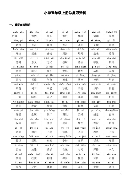 五年级语文上册期末总复习资料(人教版)