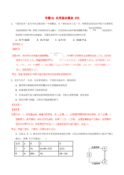 高考化学总复习 选择题精练(第04期)专题01 化学基本概念 STS(解析版)