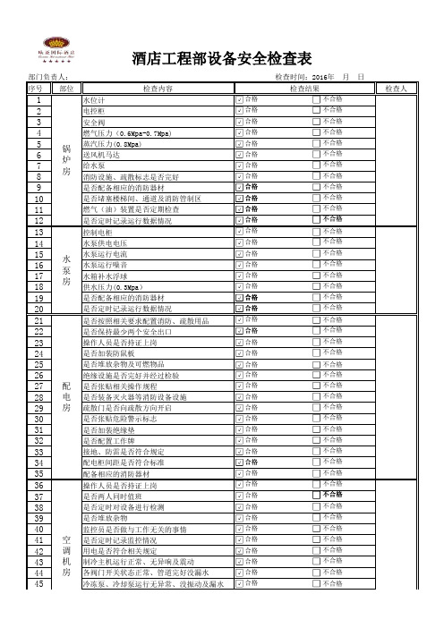 酒店设备安全检查表