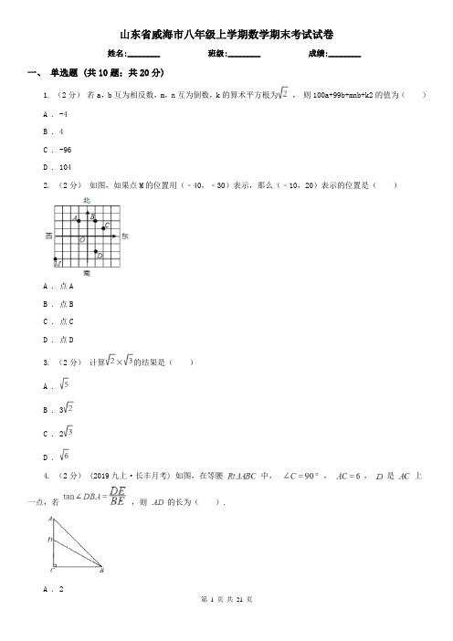 山东省威海市八年级上学期数学期末考试试卷