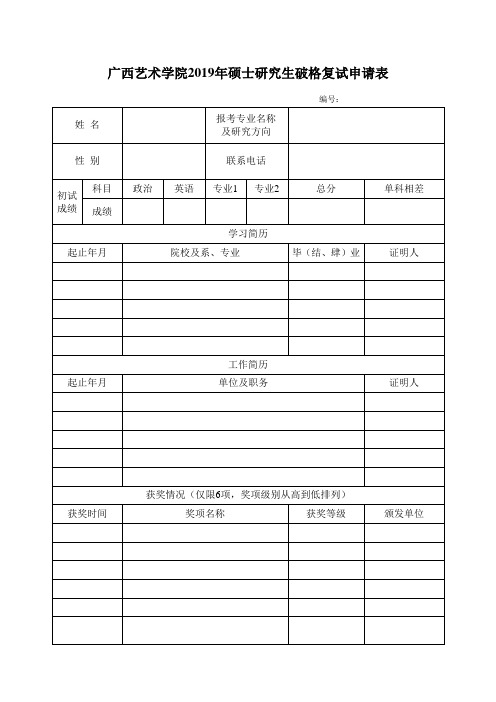 广西艺术学院2019年硕士研究生破格复试申请表