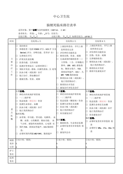 脑梗死临床路径表单