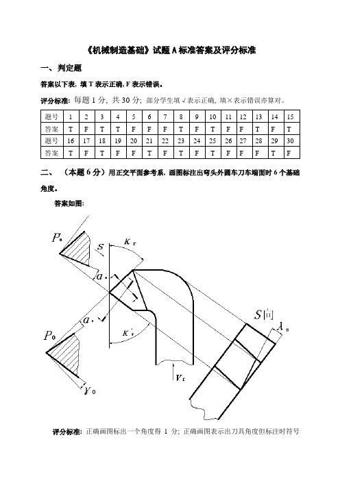 机械制造基础考试题标准答案及评分标准