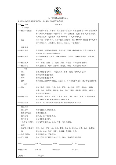 加工间岗位观察检查表1