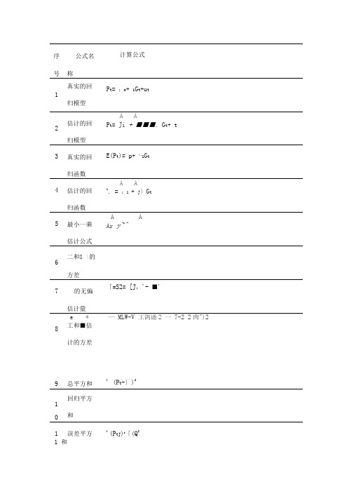 计量经济学主要公式