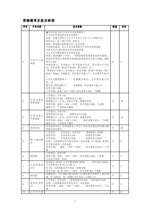 货物清单及技术标准