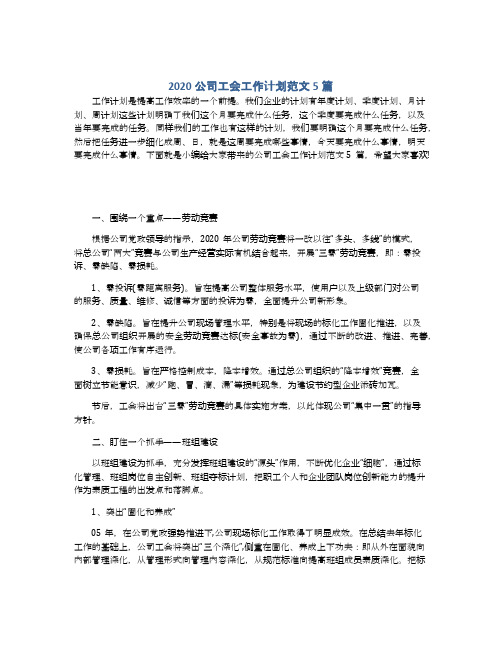 2020公司工会工作计划范文5篇