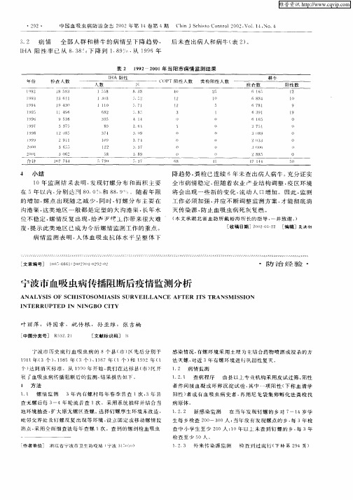 宁波市血吸虫病传播阻断后疫情监测分析