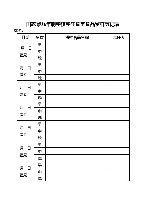 食堂食品留样登记表