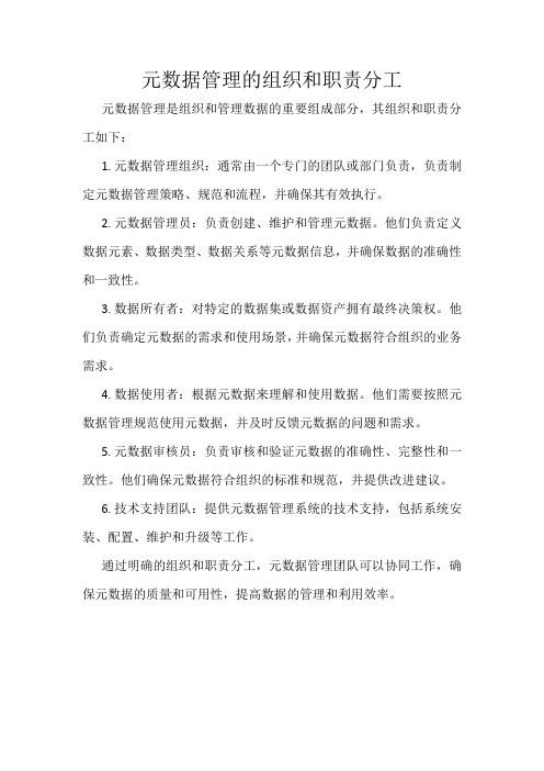 元数据管理的组织和职责分工