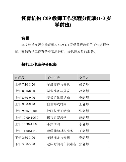 托育机构 C09 教师工作流程分配表(1-3岁学前班)