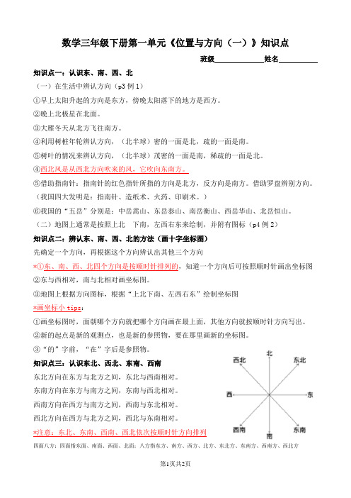 新人教版第一单元《位置与方向》知识点和原题归纳