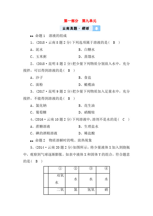 云南专用版2019版中考化学第1部分教材同步复习第9单元溶液真题精练(含答案)128