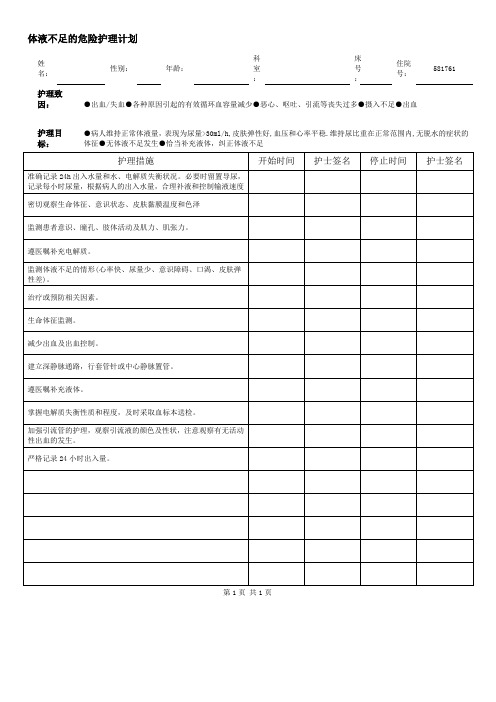 体液不足的危险护理计划