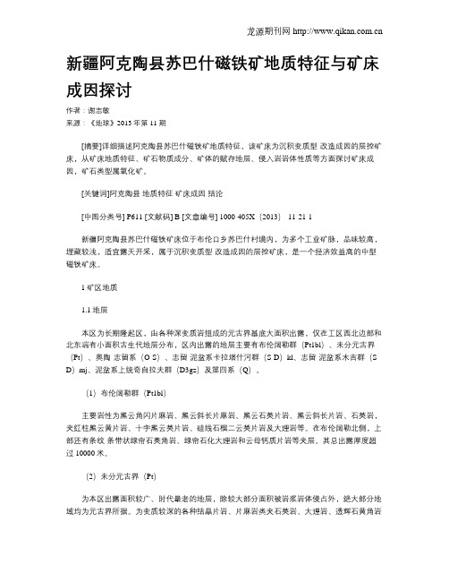 新疆阿克陶县苏巴什磁铁矿地质特征与矿床成因探讨
