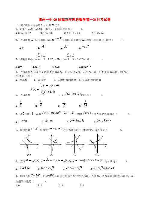 09届高三年第一次月考数学理科试卷