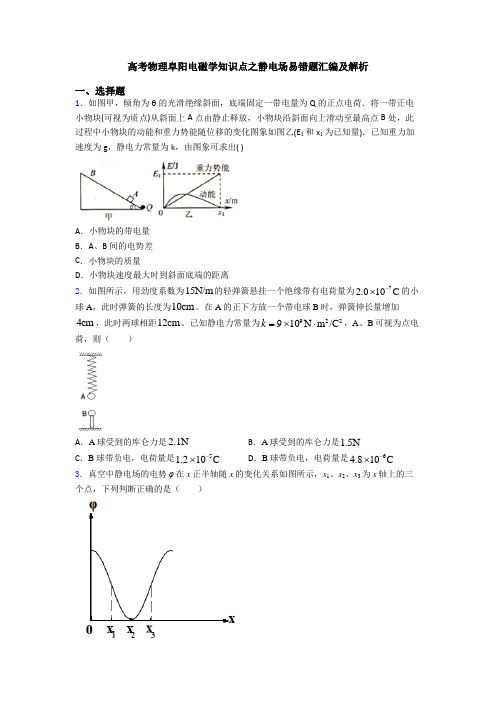 高考物理阜阳电磁学知识点之静电场易错题汇编及解析