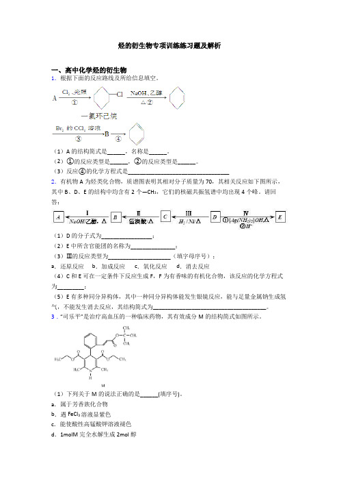 烃的衍生物专项训练练习题及解析