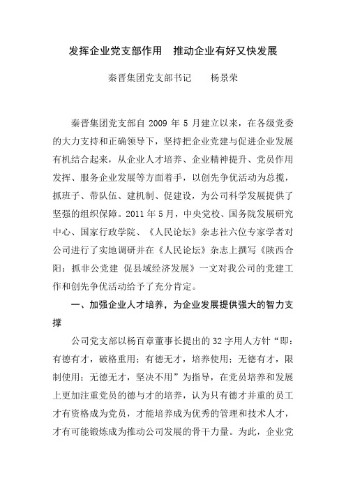 发挥企业党支部作用  推动企业有好又快发展