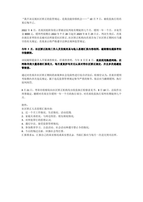 检察新闻：社区矫正人员思想汇报