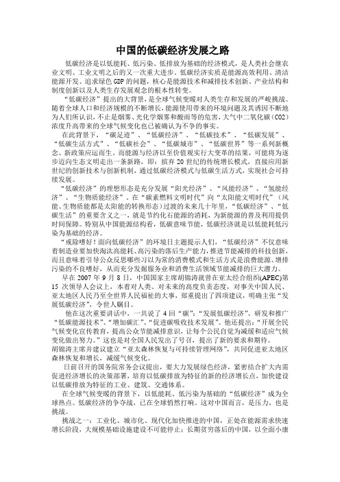 中国的低碳经济发展之路