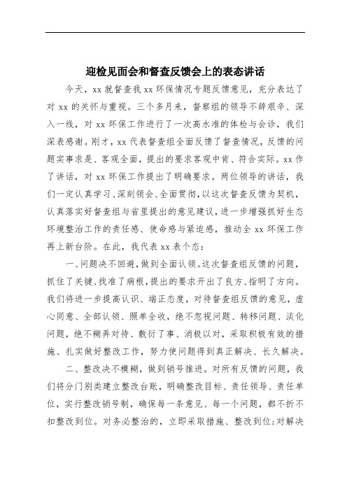 迎检见面会和督查反馈会上的表态讲话