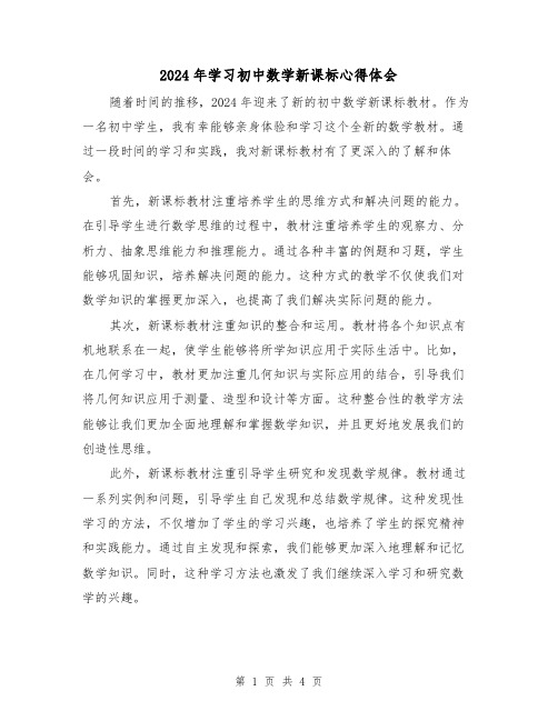 2024年学习初中数学新课标心得体会(2篇)