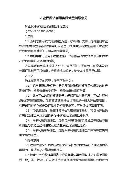 矿业权评估利用资源储量指导意见