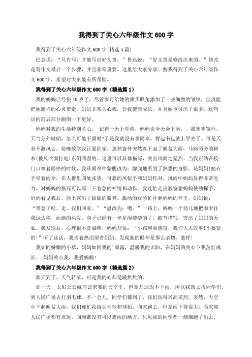 我得到了关心六年级作文600字