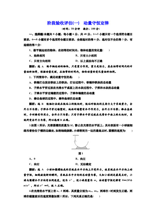 【人教版】高中物理选修3-5跟踪检测验收评估(一)： 动量守恒定律 Word版含解析