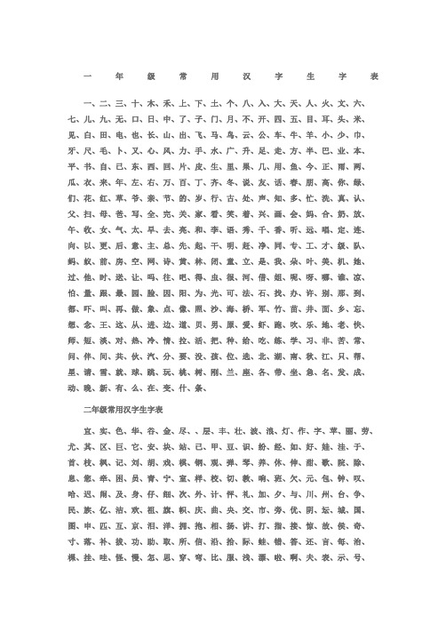 1-3年级应掌握的汉字