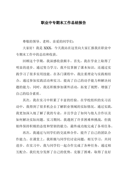 职业中专期末工作总结报告