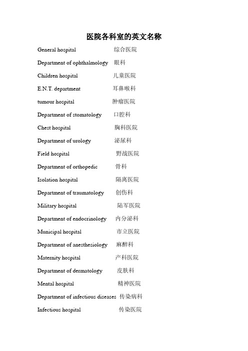 医院各科室的英文名称