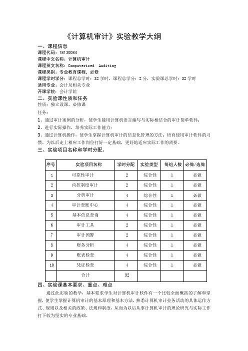 计算机审计实验教学大纲