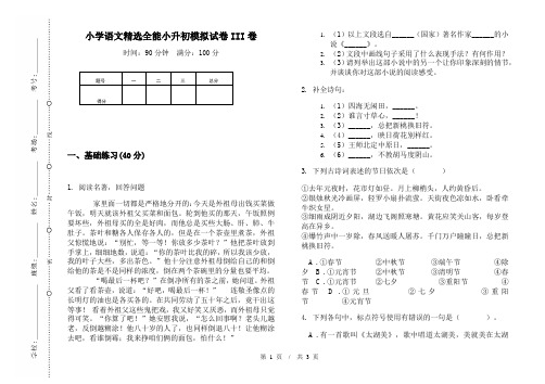 小学语文精选全能小升初模拟试卷III卷