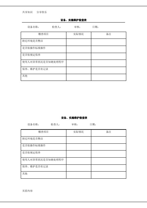 HACCP体系部分记录表格样式