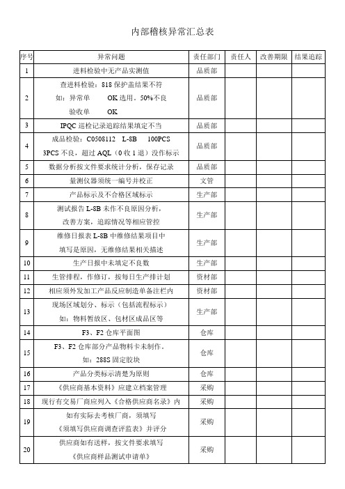 内部稽核异常汇总表